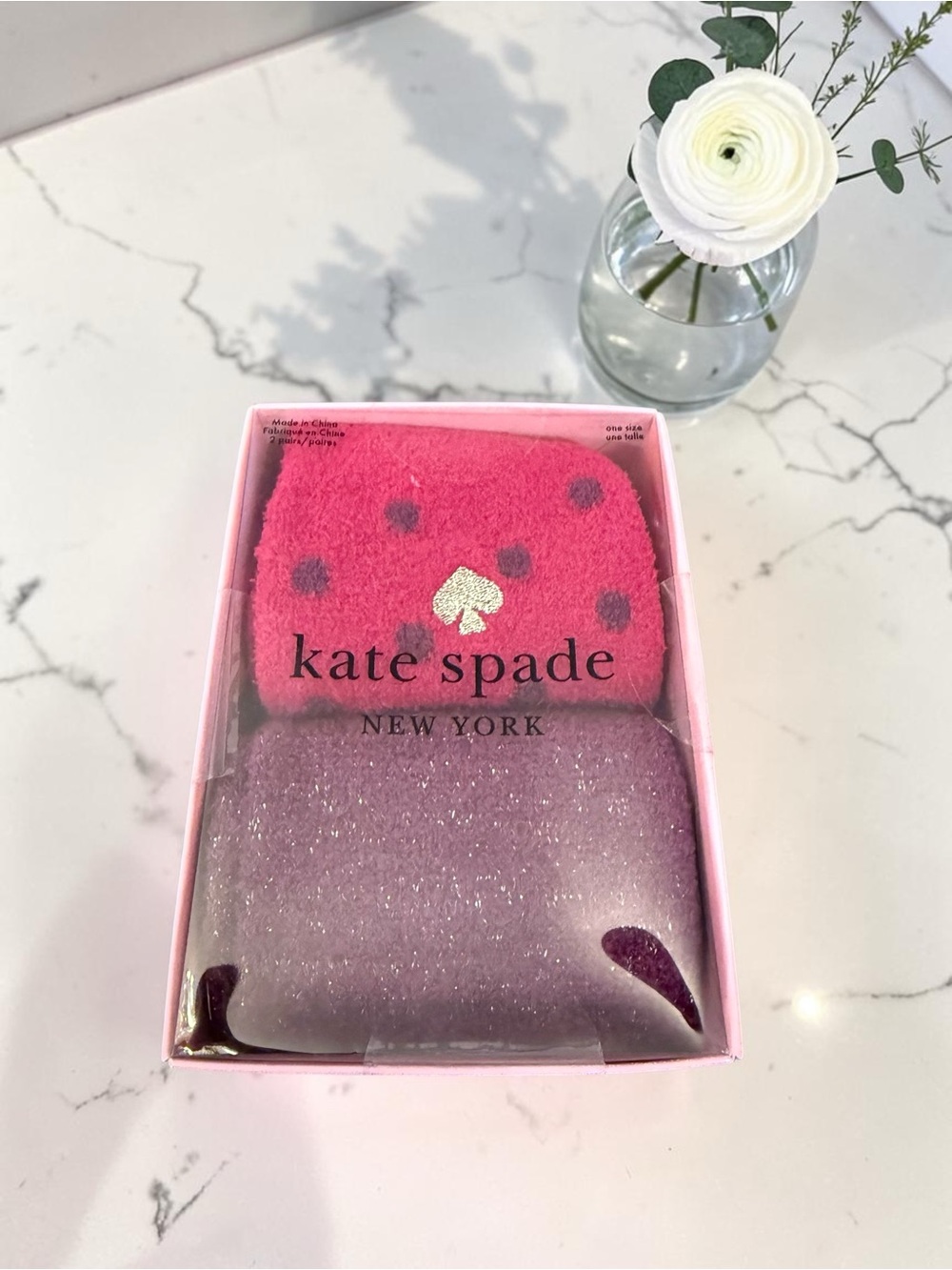 Kate Spade New York Fuzzy Gripper Socks 2 Pair Gift Box Set NWT
